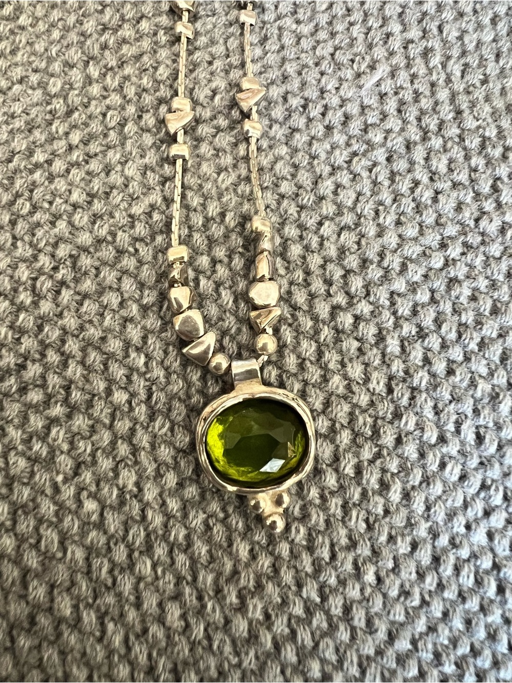 Sterling Silver Olive Green Gemstone Necklace & Earrings - Picture 2 of 5